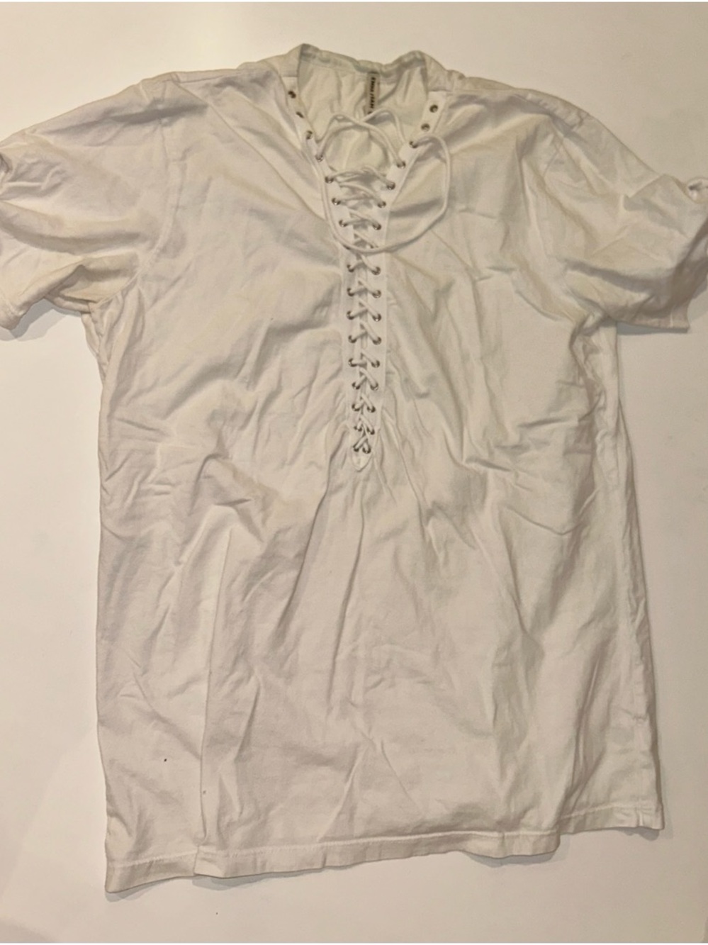 Emma & Sam White Lace-Up Short Sleeve Tee